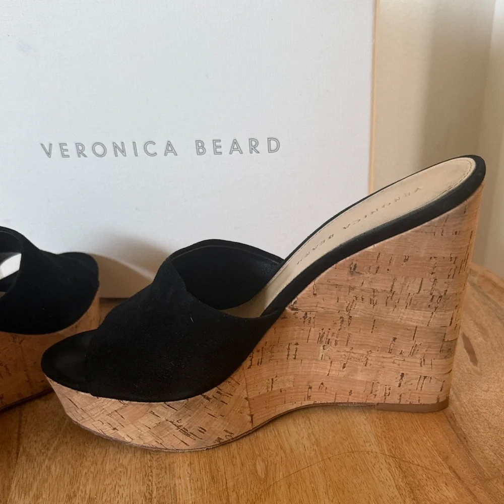 Veronica Beard Black Suede Platform Cork wedges - Picture 9 of 9